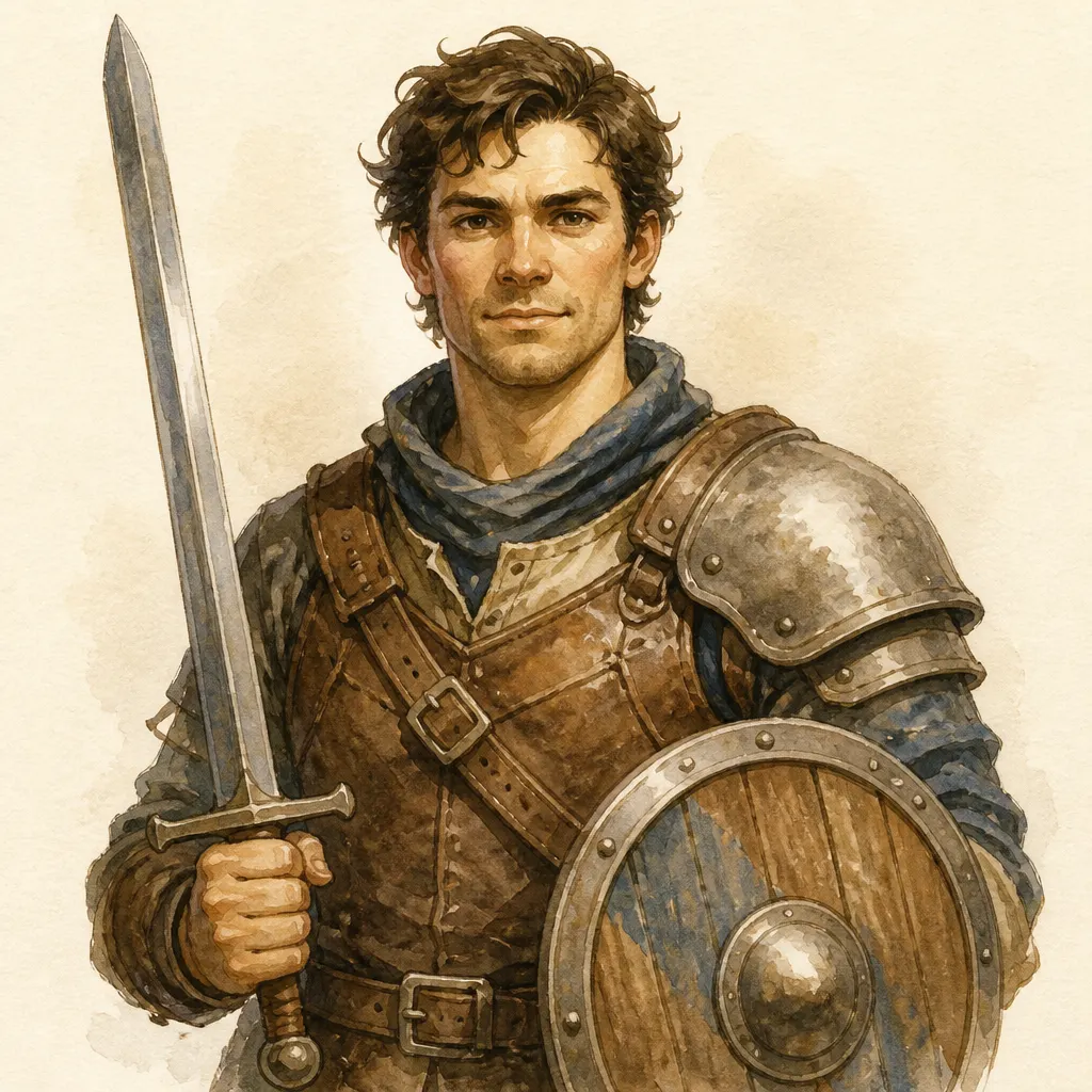 Watercolor D&D 5e fighter character portrait