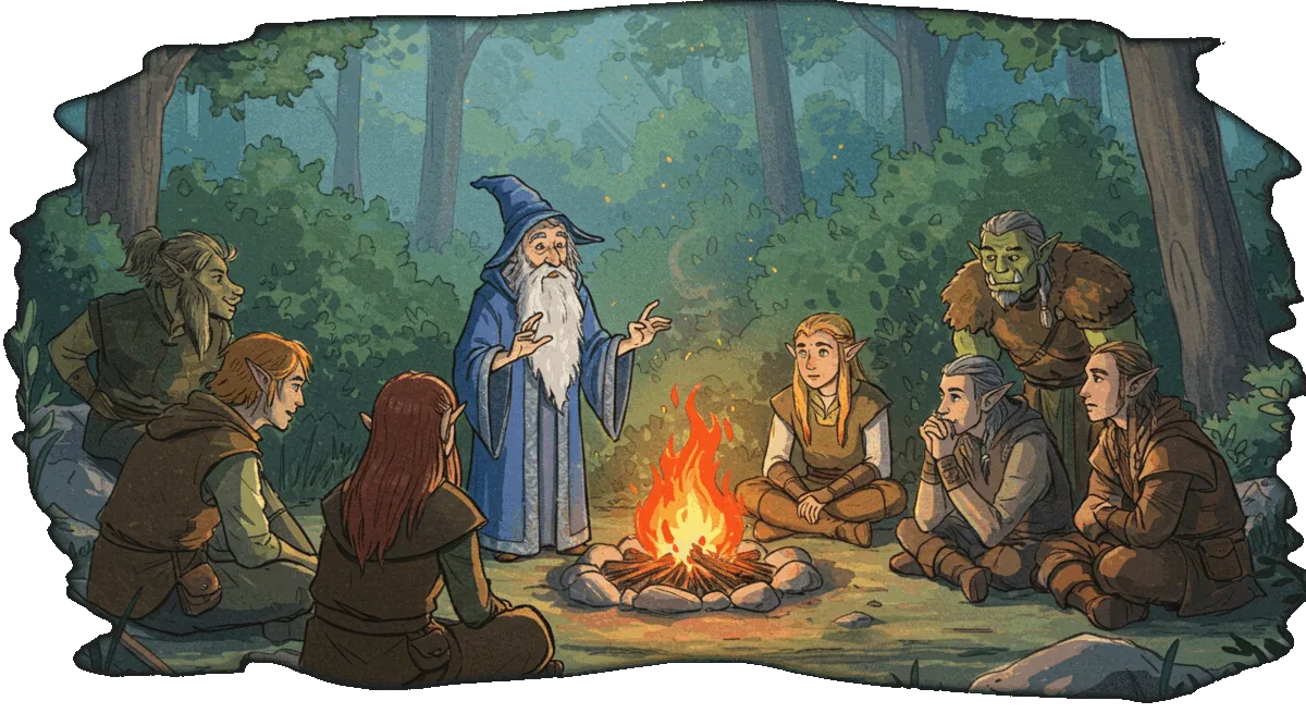 A wizard overlooking a fantastic living world
